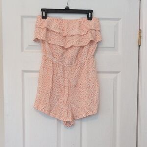 Women's Peach Patterned Ruffle 1 Piece Jumper